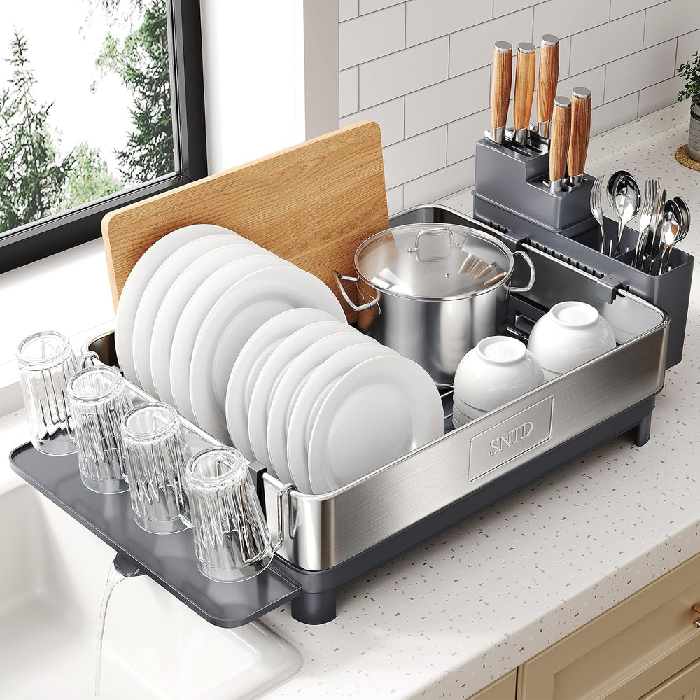 SNTD 304 Stainless Steel Dish Drying Rack for Small Kitchen Counter, Grey