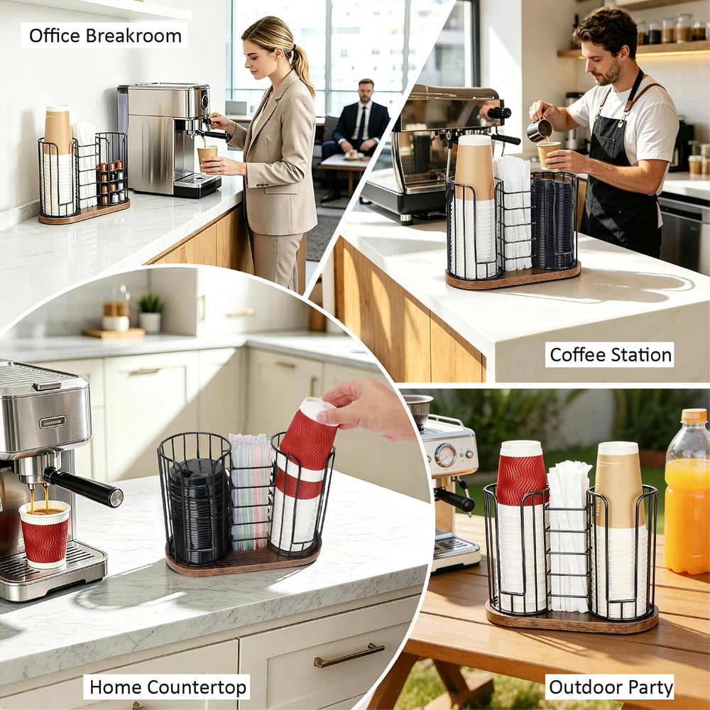 Coffee Cup Holder, 3-in-1 Disposable Cup, Straw & Lid Organizer