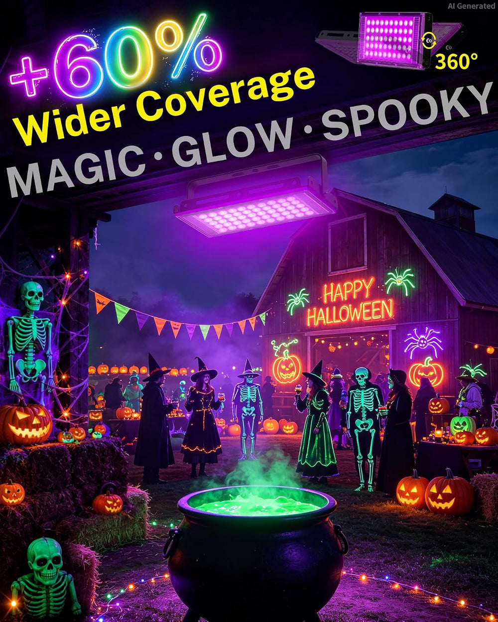 4 Pack 50W Black Light IP66 with Switch+6FT Cord for Halloween Glow Party