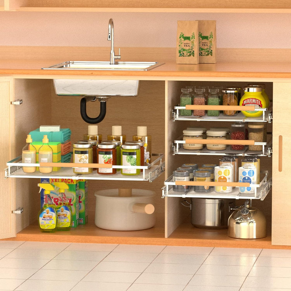 Pull-Out Cabinet Organizer, Stainless, 16.2-26.2 In, 2 Pack