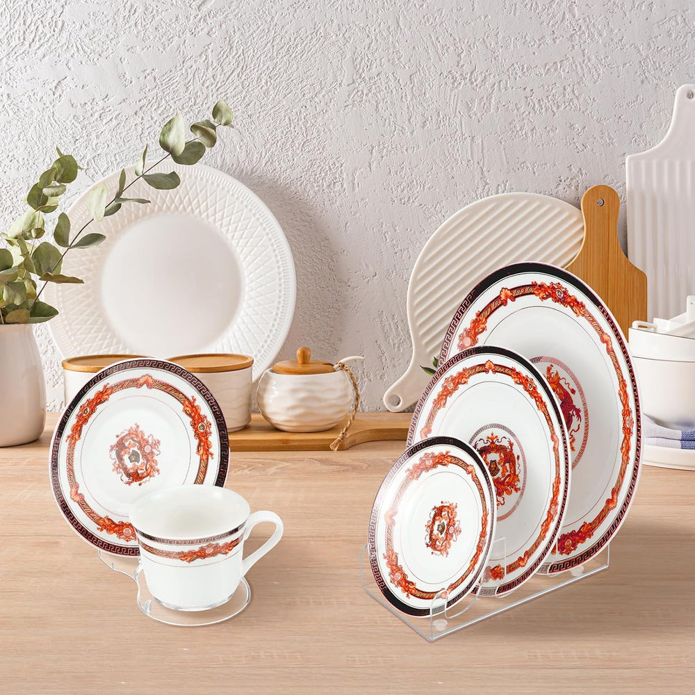 RattanView 16 Pcs Acrylic China Display 8 Stand, 8 Plate Cup
