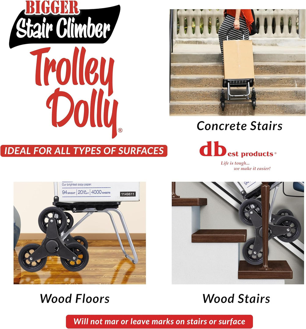 dbest products Stair Climber Bigger Trolley Dolly, Black Grocery Shopping Fol...