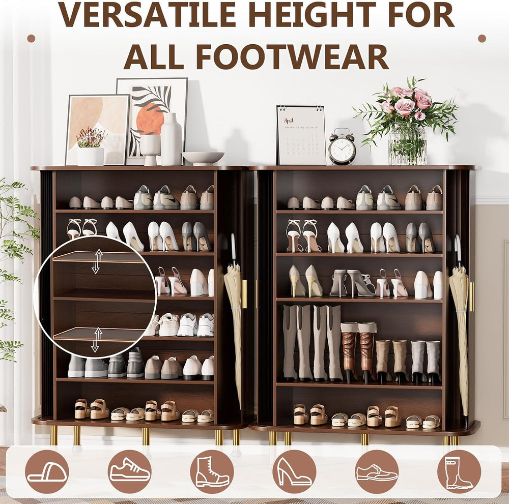YOLENY Shoe Storage Cabinet with Sliding Doors, 6-Tier Entryway Shoe Rack