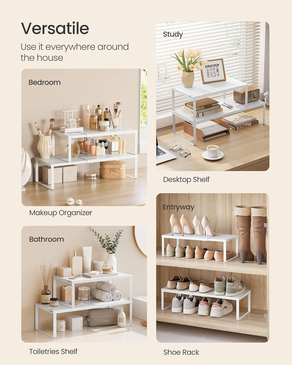 SONGMICS Spice Rack, Expandable Kitchen Countertop Shelf, Steel (Set of 4)