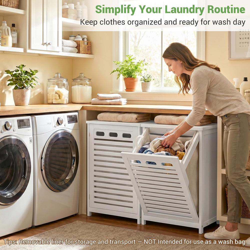 Bamboo Tilt Out Laundry Hamper Cabinet with 15.5 Gal Removable Bag, White