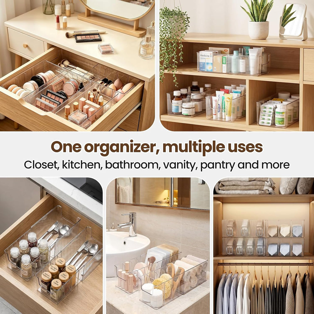 3 Pack Adjustable Drawer Organizers, Expandable Multi-Purpose Storage Bins