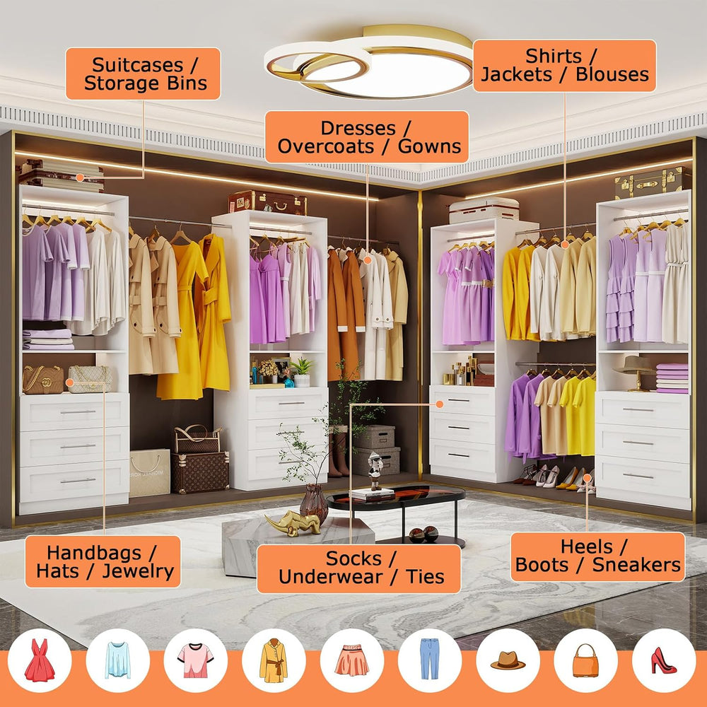 Westcity Closet System Set of 4, Closet System with 12 Drawers, 8 Rods & ...