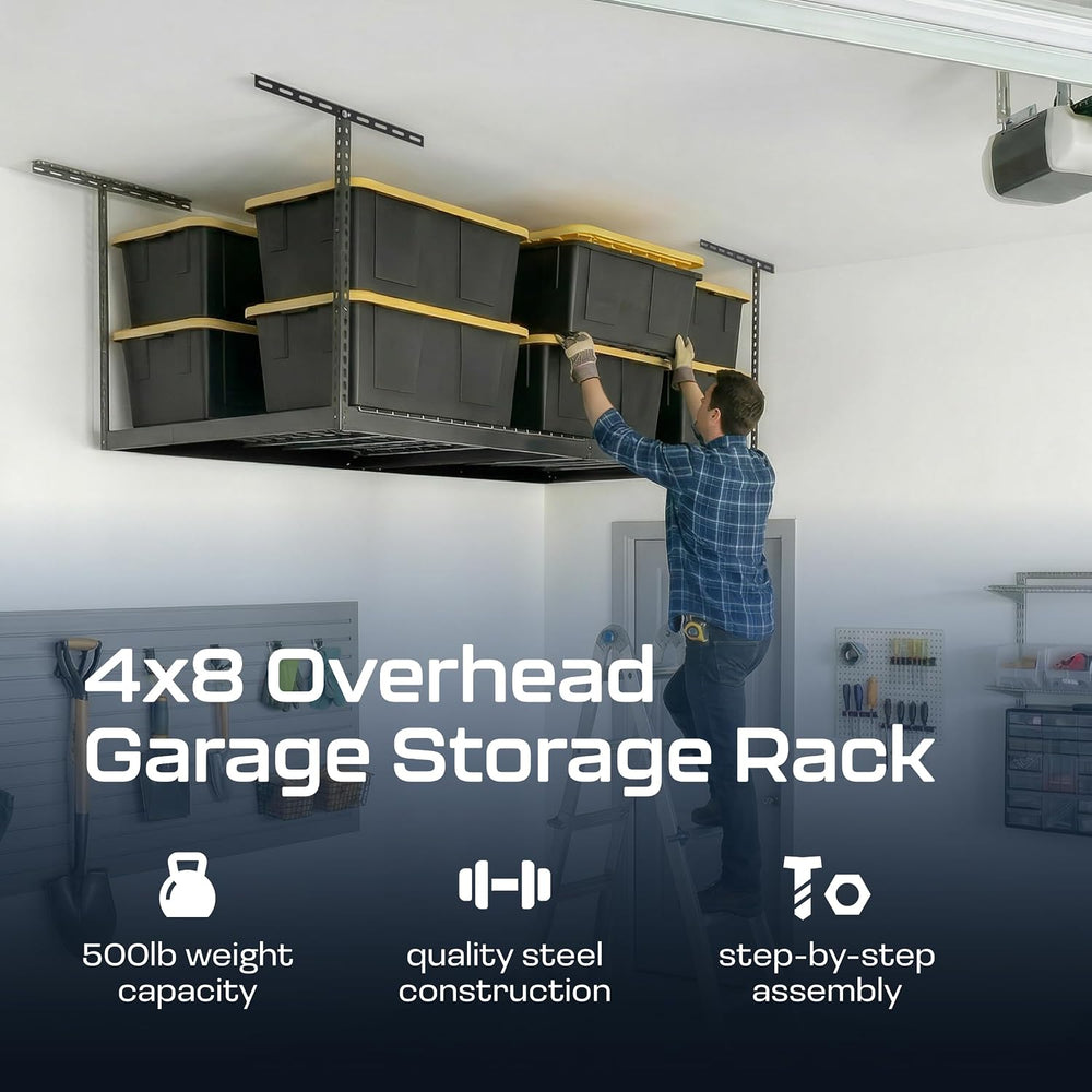 MonsterRax 4x8 Overhead Garage Storage Rack, Gray, 24"-45" Height