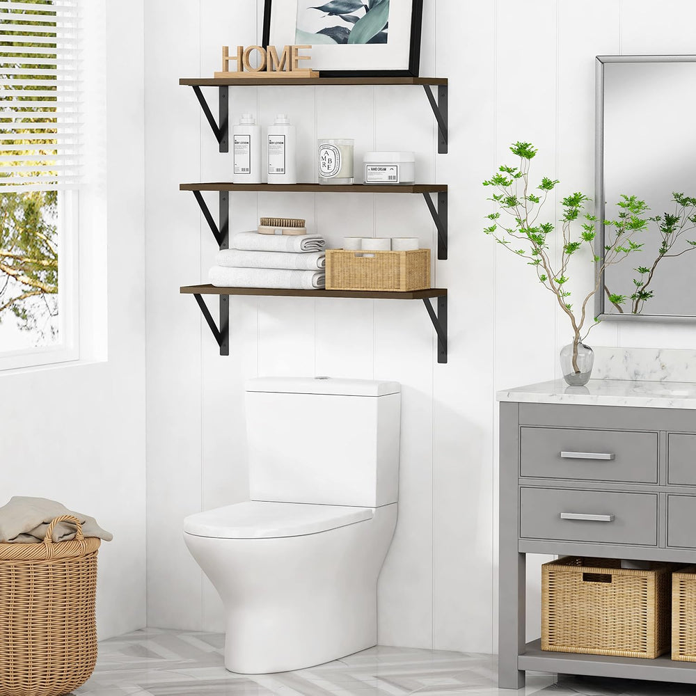 Forbena 24 Inch Long Floating Shelves for Wall Set of 3, Wooden Wall Bookshel...