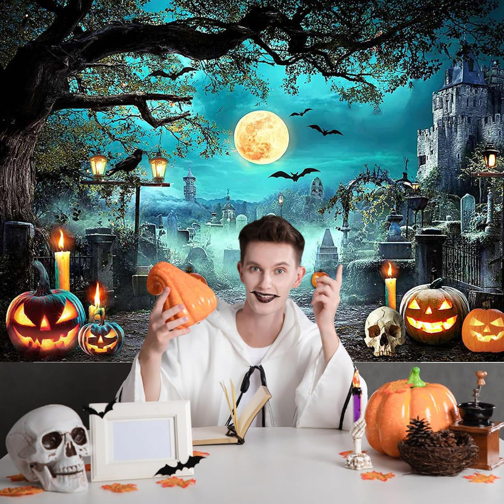 Mocsicka Halloween Photography Backdrop Scary Night Cemetery Background Grave...