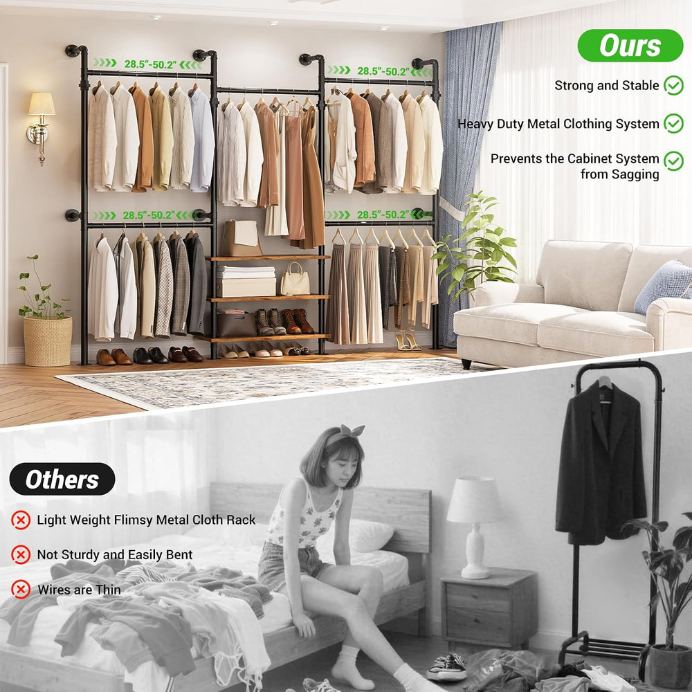 Aheaplus Industrial Corner Pipe Clothing Rack, 7.3-10.9Ft Closet System