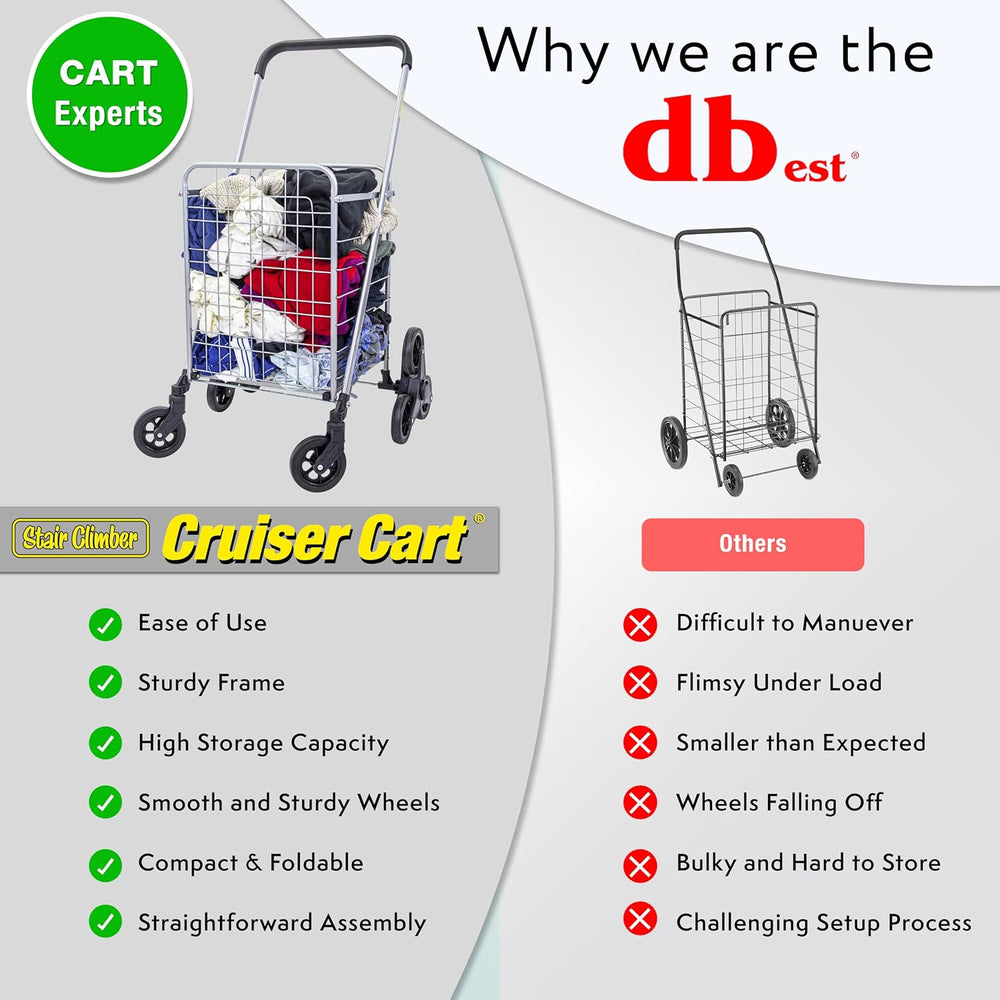 dbest Products Stair Climber Cruiser Cart Shopping Grocery Rolling Folding La...