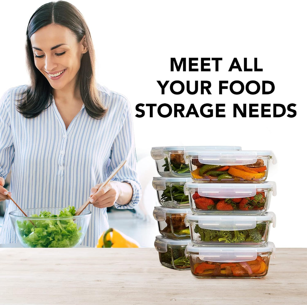 Razab 16 Pc (Set of 8) 30 Oz Glass Meal Prep Containers with Lids, Airtight L...