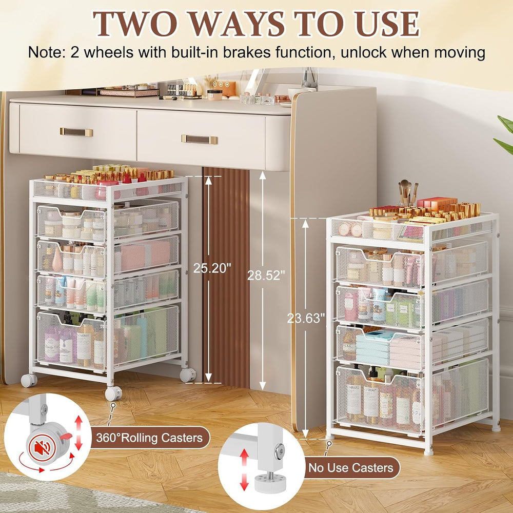 5-Tier Rolling Makeup Cart Organizer with 4 Drawers, Cosmetics Display with D...