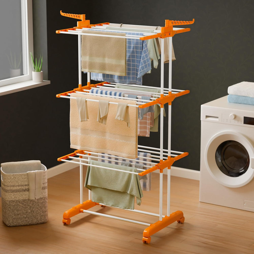 Happer Premium Clothes Stand for Drying with Wheels Portable 3 Layer Rack for...