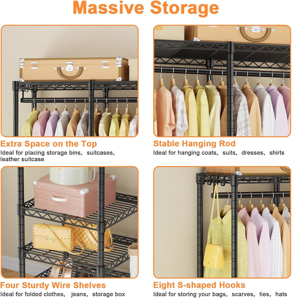 Ulif F4 Heavy Duty Clothes Rack (With Hanger Rod) Freestanding Clothing Racks...