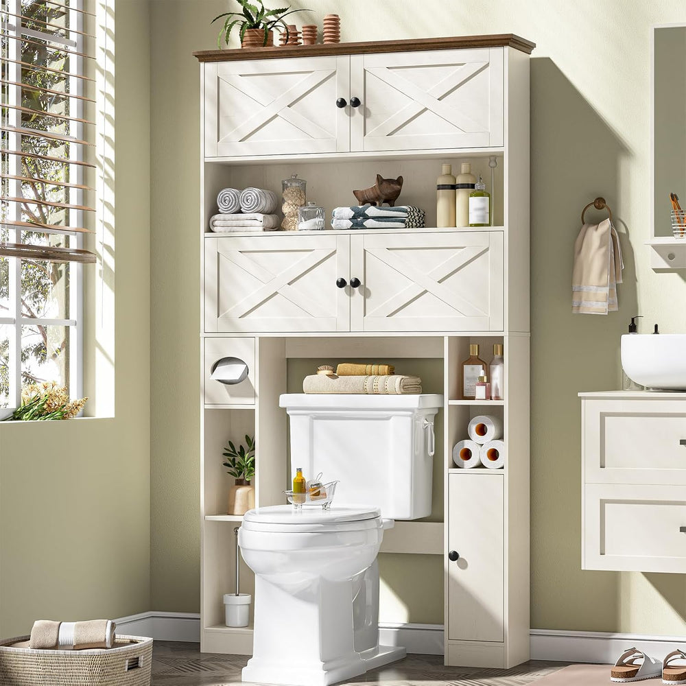 Over The Toilet Storage Cabinet, Farmhouse Storage with Doors, Rustic White