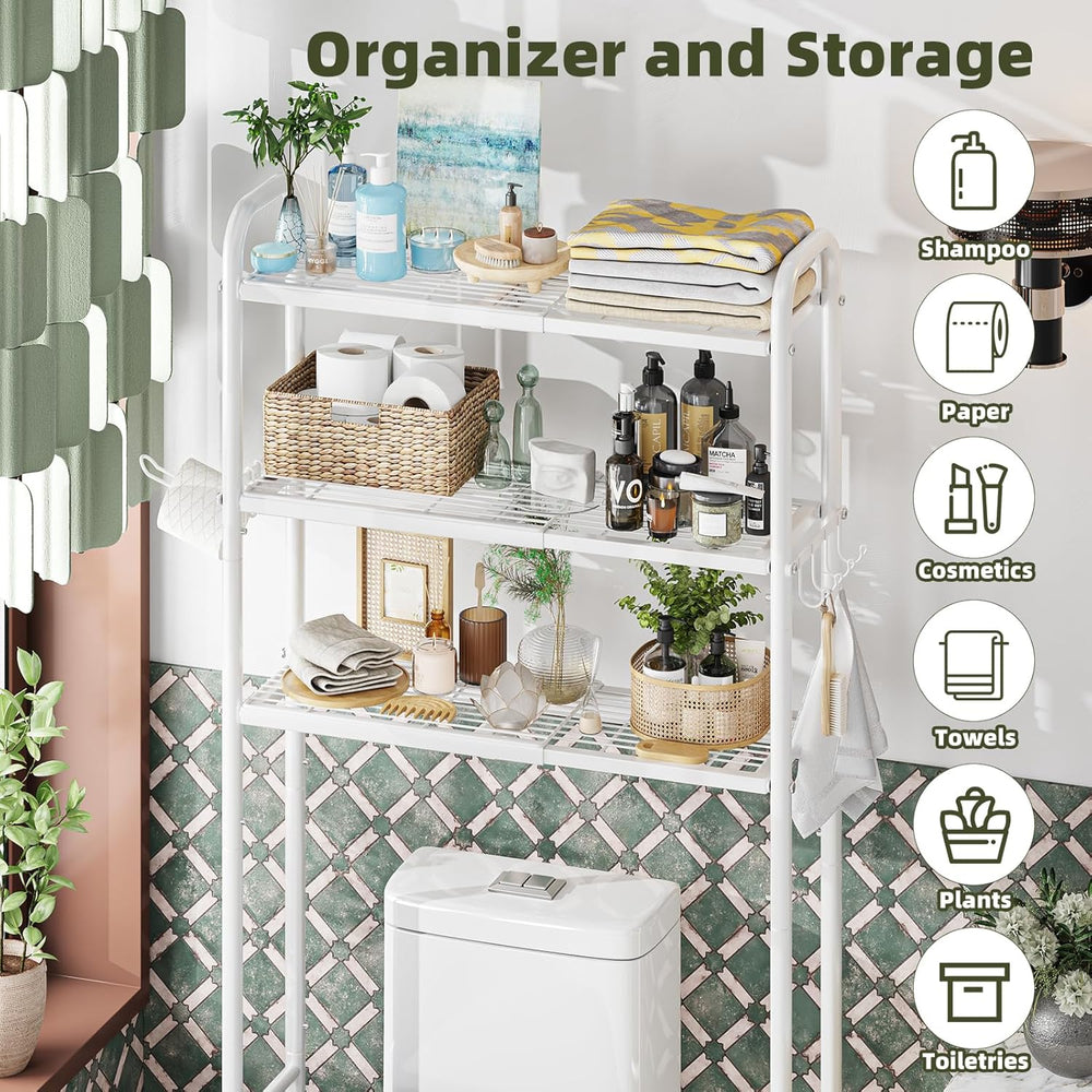Simple Trending Expandable Over The Toilet Storage Rack, Metal 3 Tier Bathroo...