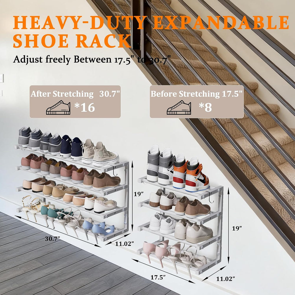 3 Pack Wall Mounted Shoe Rack, 4 Tier Hanging Shoe Rack Holds 48 Pairs, 17&qu...