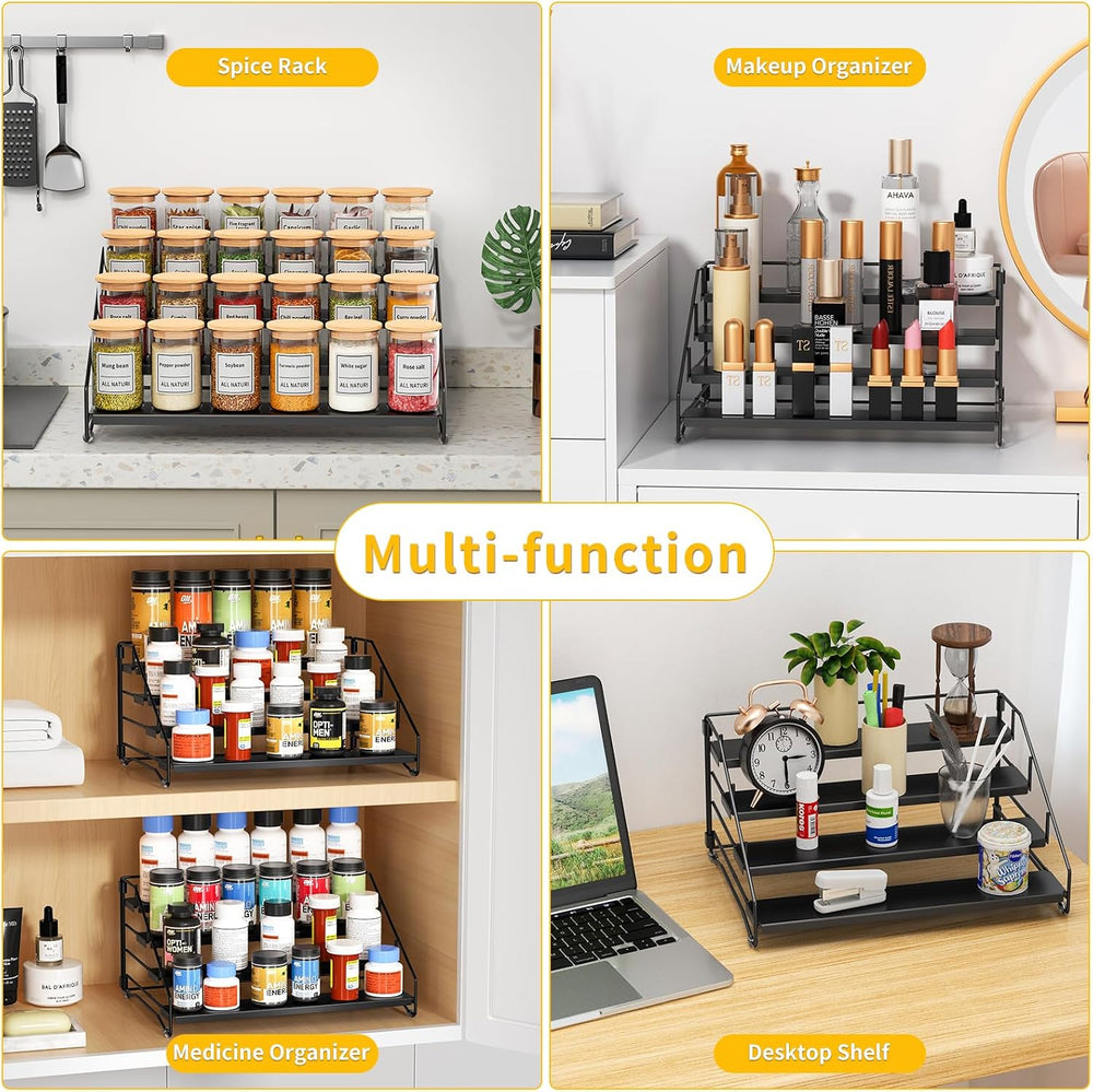2 Pack Spice Rack Organizer for Cabinet, Depth Adjustable 4 Tier Spice Rack