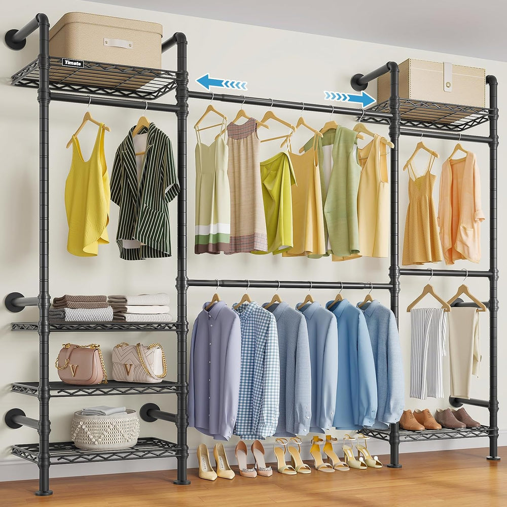 Timate F3 Medium Wall Mounted Clothes rack Expandable Closet, Industrial Pipe...