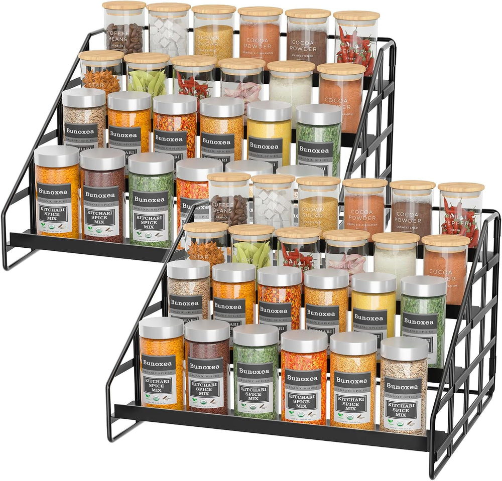 Bunoxea 4 Tier Adjustable Spice Rack for Cabinet & Countertop, Black 2Pack
