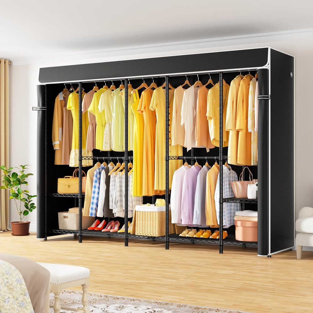 H50C Clothes Rack with Cover, Large Covered Clothing Rack, Black