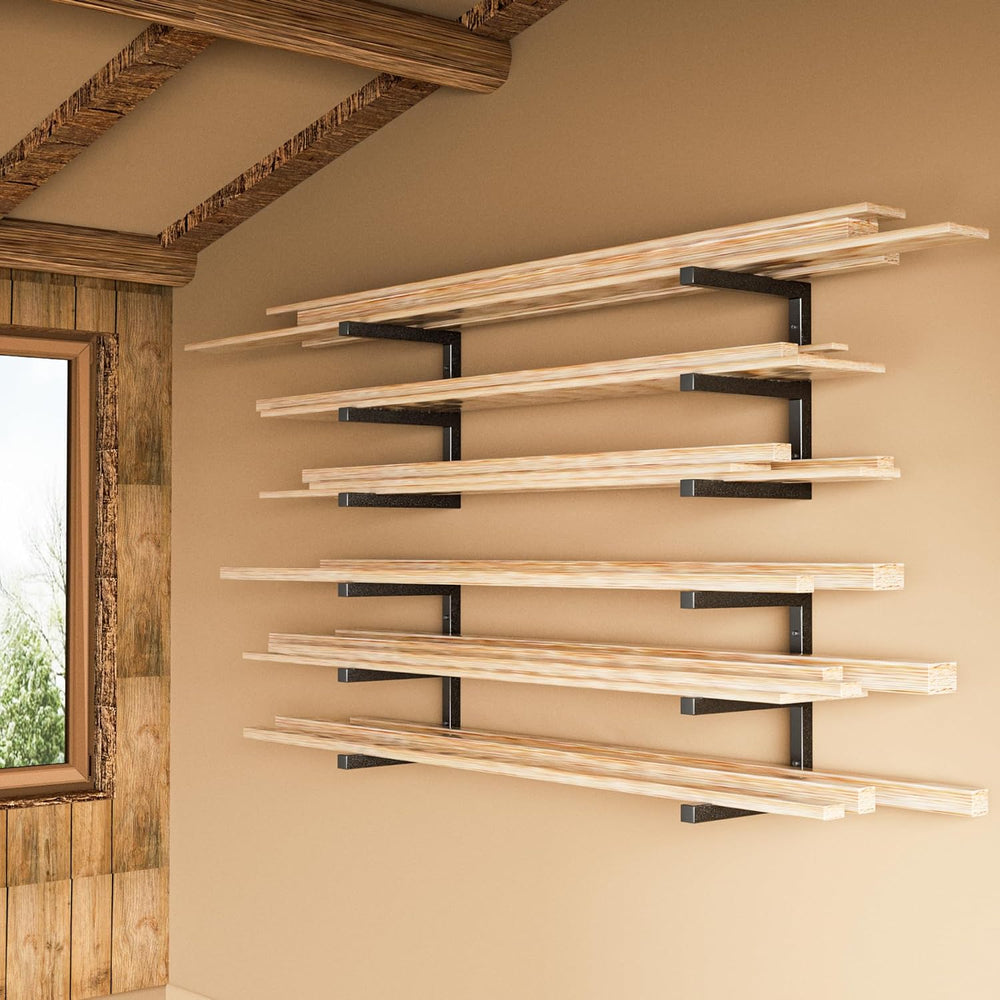 YYR Wood Organizer and Lumber Storage Rack Wall Mount, Heavy Duty Metal Shelf...