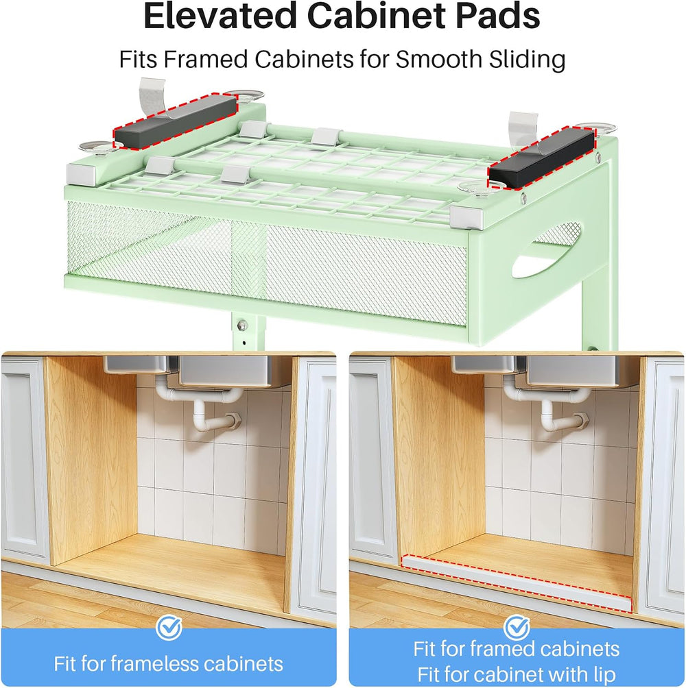 Under Sink Organizer, 2 Tier Pull Out Under Cabinet Organizer Shelf with Pad ...