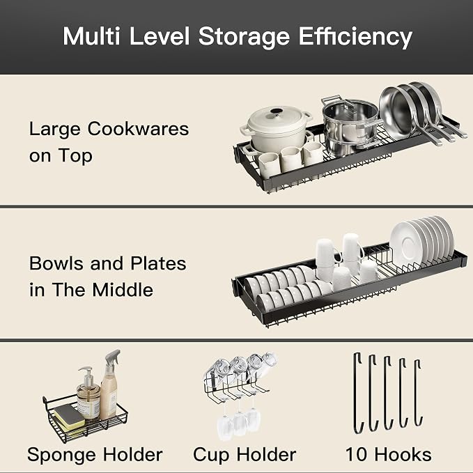 3 Tier Extra Large Stainless Steel Expandable Over The Sink Dish Drainer Drying