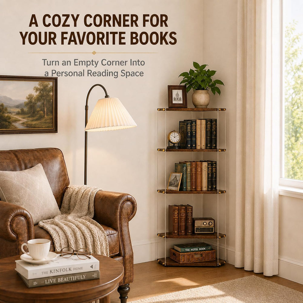 Acrylic Figure Shelf, Bookshelf Display Cabinet,5 Tier Plastic Corner Shelf