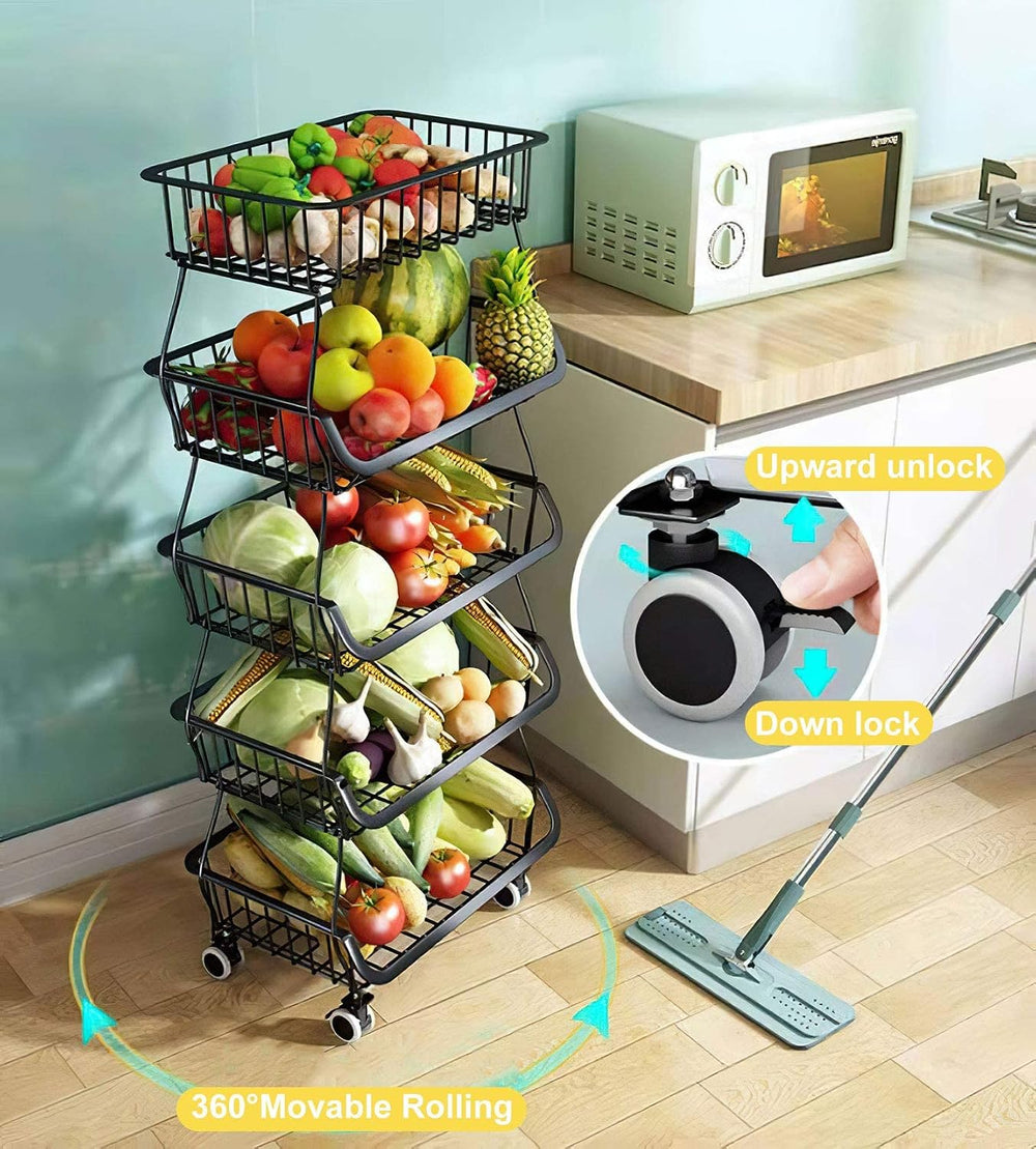 Stackable Storage Baskets 4 Tiers Wire Organizer Basket with Lockable Univers...