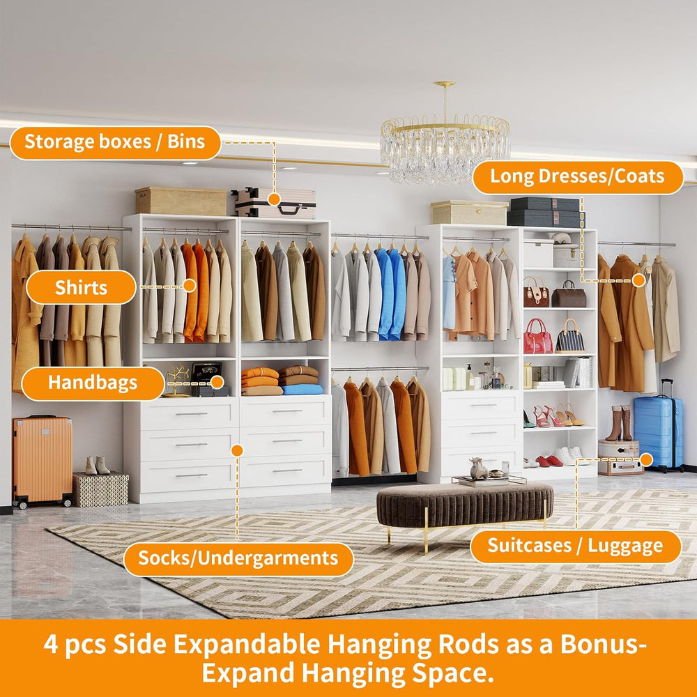 Closet System with 4 Sets, 8FT-21FT Closet Organizer Systems with 9 Wooden Dr...