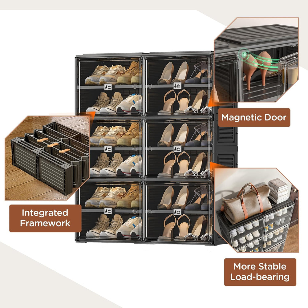 Vipbox Black Shoe Rack Organizer Cabinet for Closet Entryway,Clear Shoe Stora...