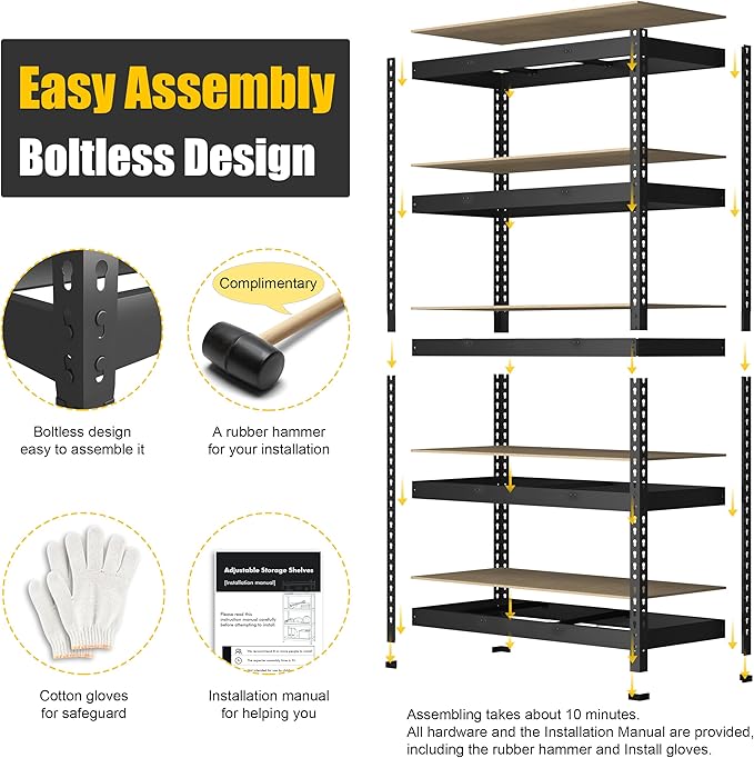 PrimeZone 48" x 24" x 72" Heavy Duty Storage Shelves, 5 Tier A...