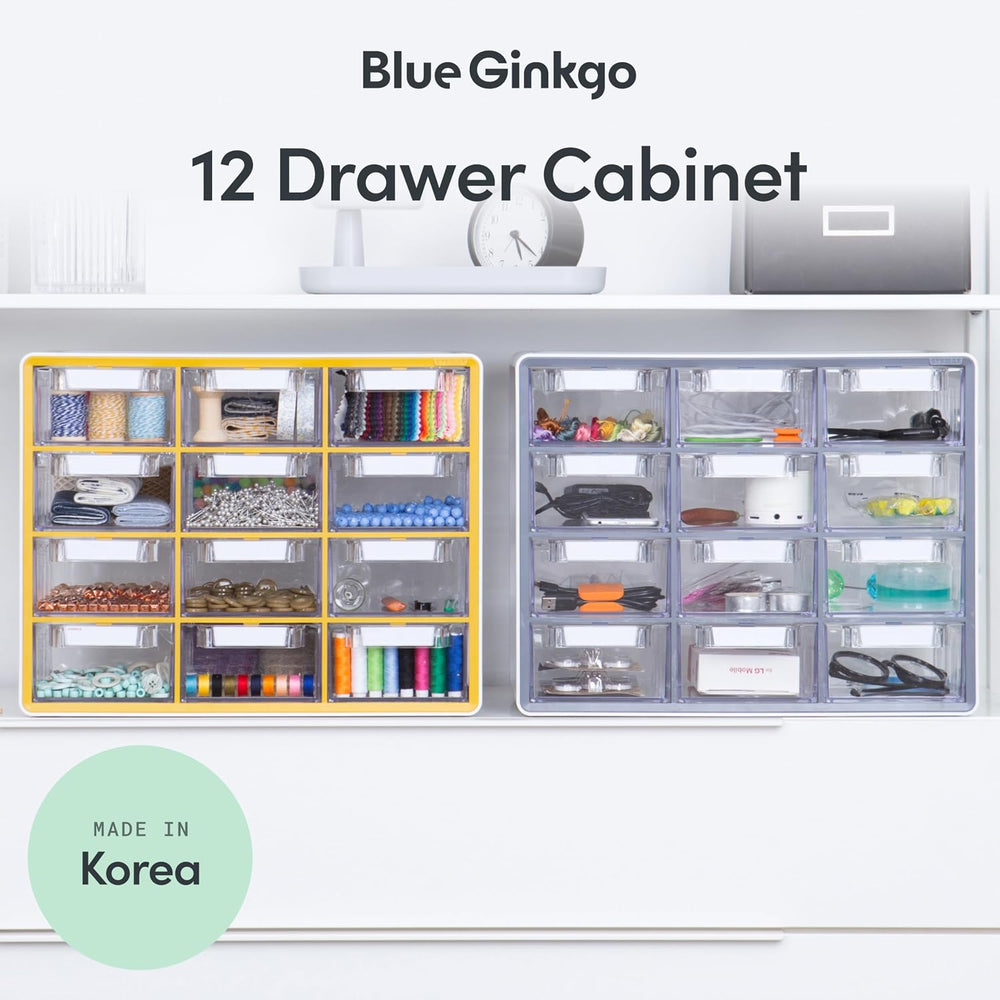 Blue Ginkgo 12-Drawer Storage Cabinet Organizer, Grey, Made in Korea