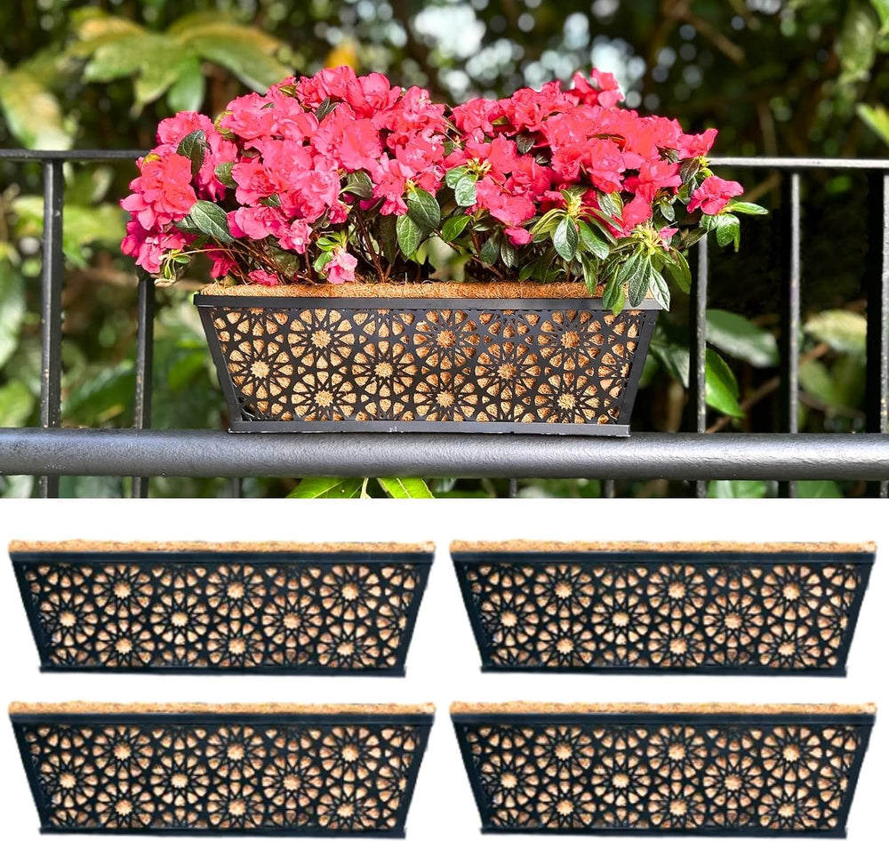 LaLaGreen Garden Wall Planter (16 in, 4 Pack) Black Window Box with Liner