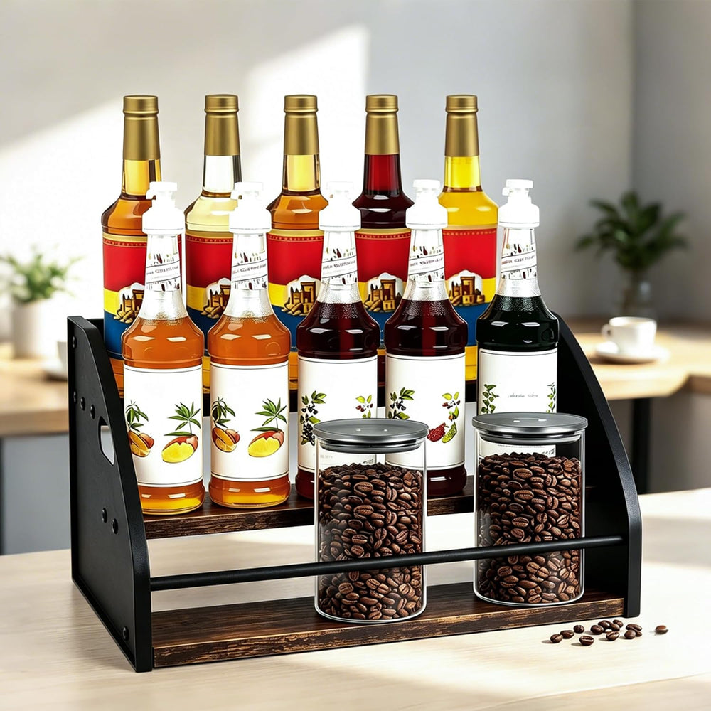 3-Tier Coffee Syrup Rack with Easy-Carry Handles | Retro Large Countertop Bot...