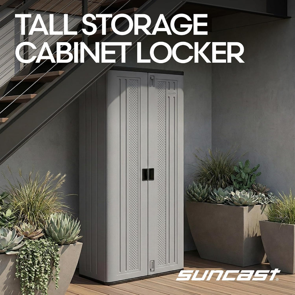 Suncast 72-Inch Tall Storage Cabinet, Platinum Resin Garage Storage Cabinet