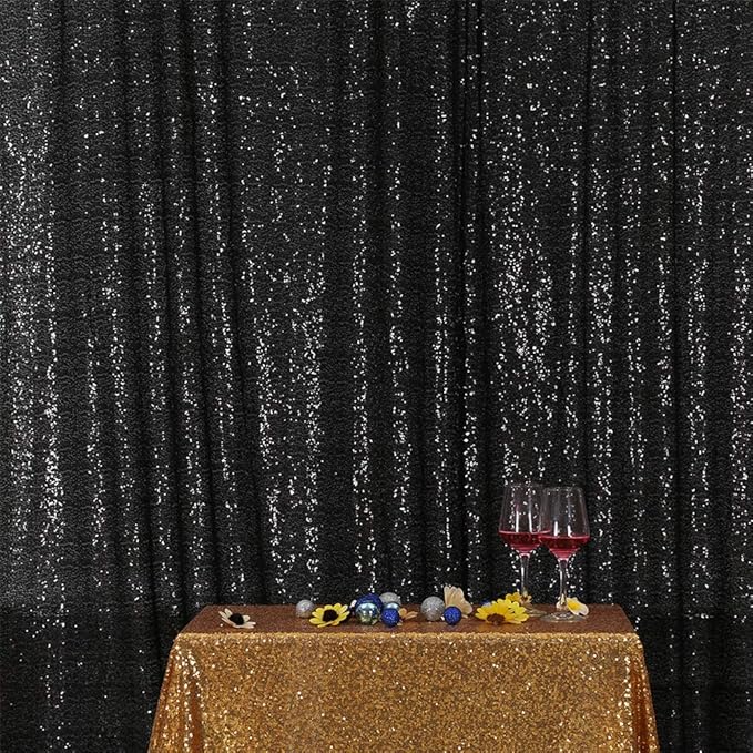 Eternal Beauty Black Sequin Backdrop, 8x8 Ft Halloween Glitter Background Cur...