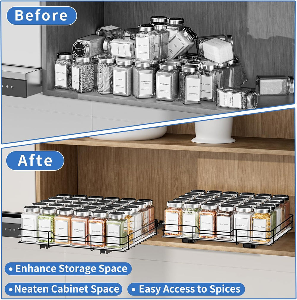 Spice Rack Organizer for Cabinet, 1 Tier Pull Out Spice Rack, Spice Organizer...