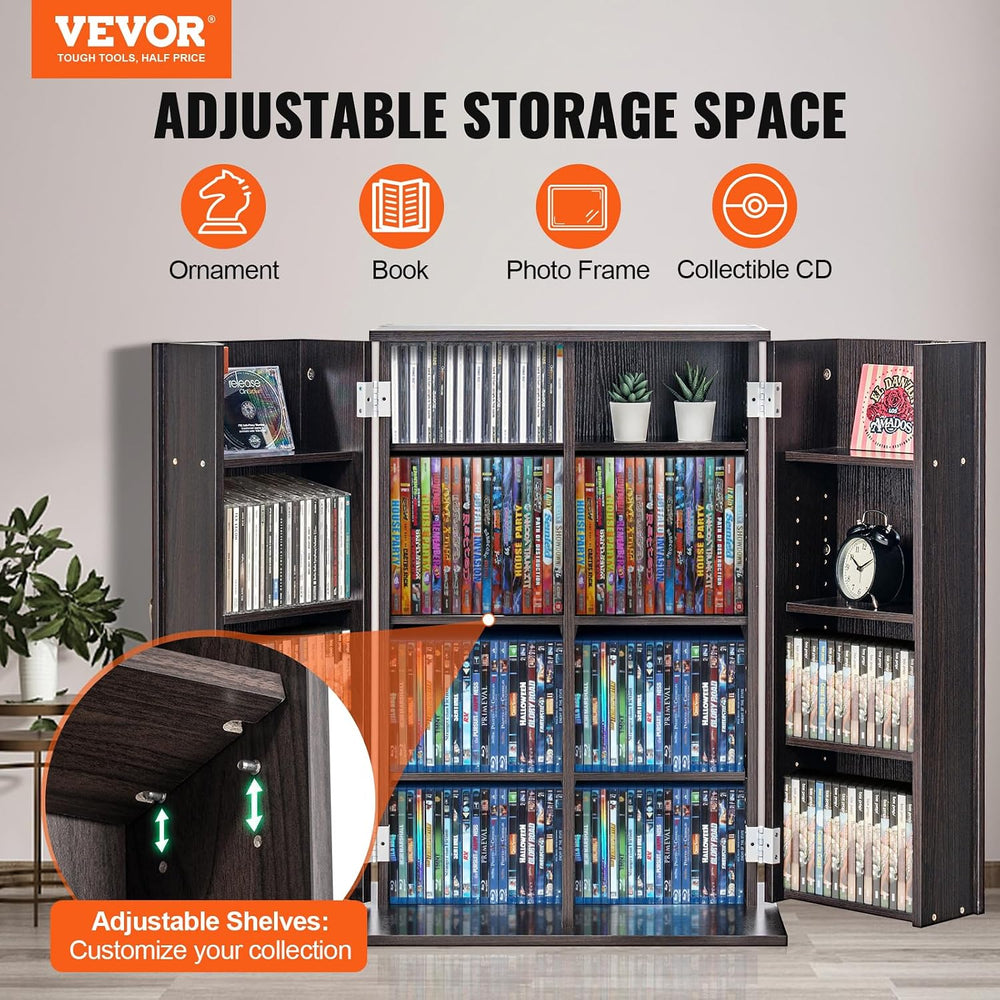 VEVOR Media Storage Cabinet, DVD Cabinet with Adjustable Shelves Espresso