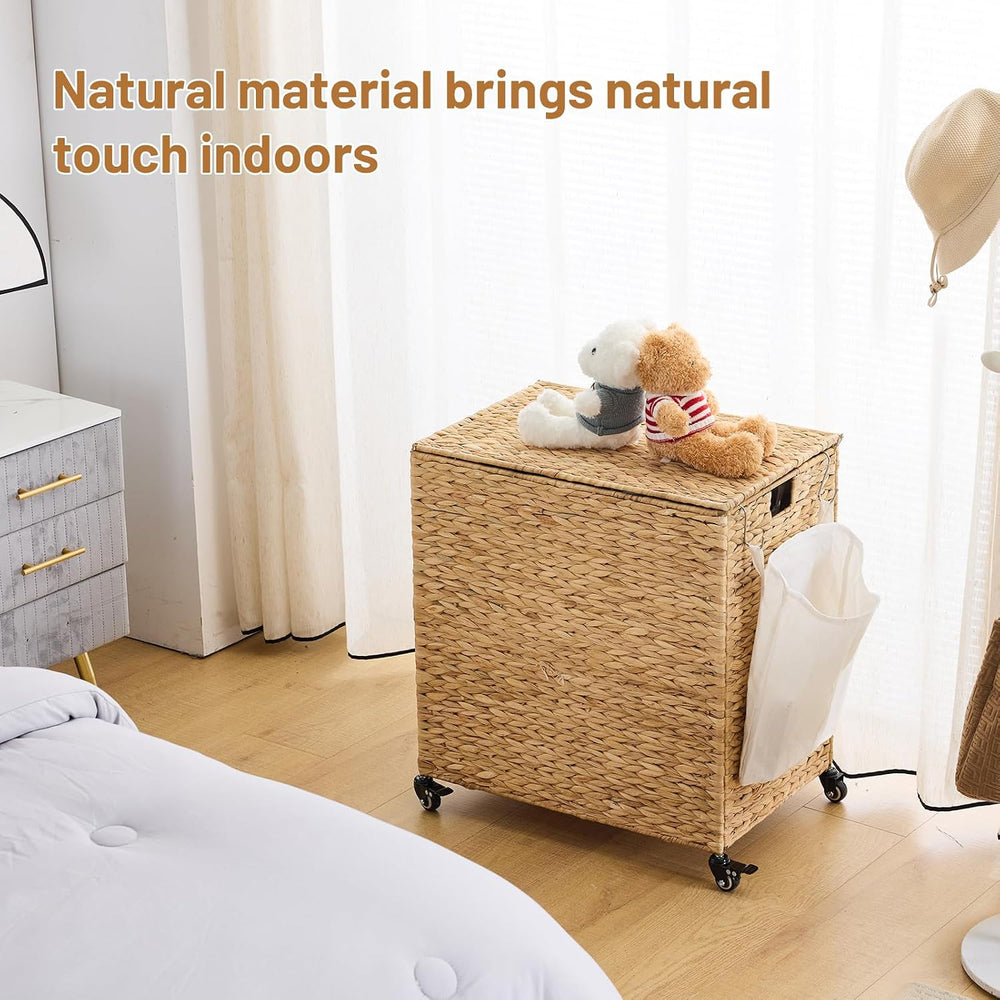 Laundry Hamper with Wheels, 40.92 Gallon(155L) Water Hyacinth Laundry Basket ...