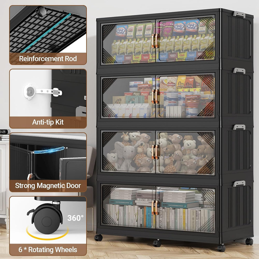 BROVIEW V60 1100QT Plastic Stackable Storage Bins with Lid, 5Pack Black