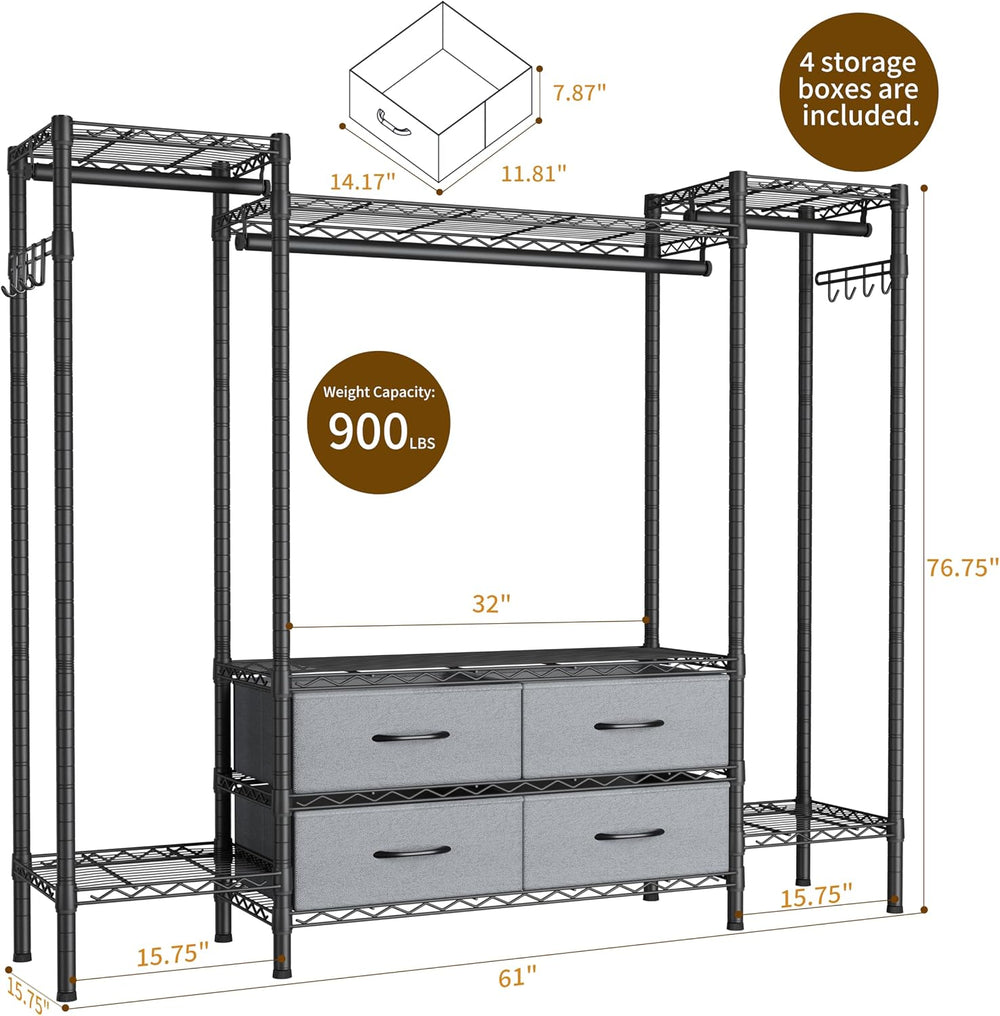 Golpart Heavy Duty Clothes Rack Metal Wardrobe with Adjustable Wire Shelves