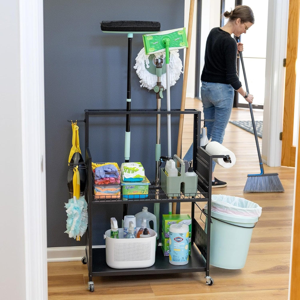 Large Cleaning Caddy with Wheels, 3 Tiered Rolling Cart Auto Detailing Cart, ...