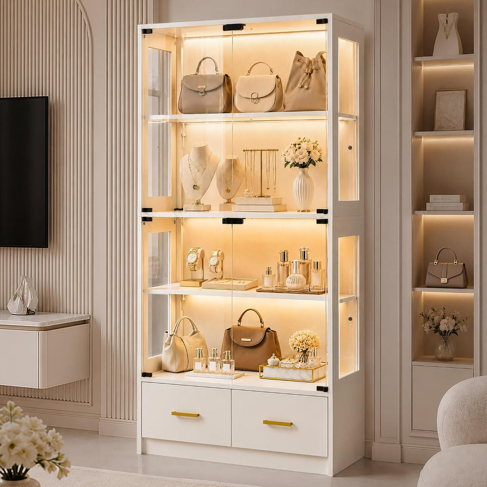 67" Glass Display Cabinet for Purses & Jewelry | White
