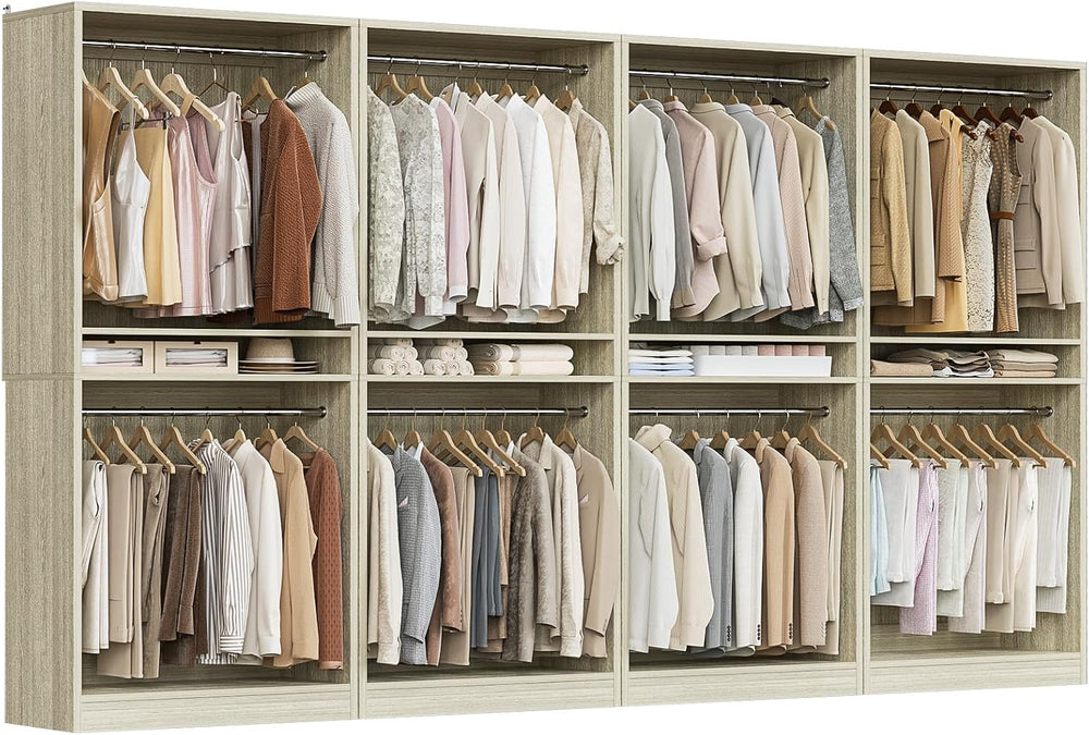 Unikito 12FT Modular Closet System with 8 Hanging Rods, 2800LBs Wood Garment ...