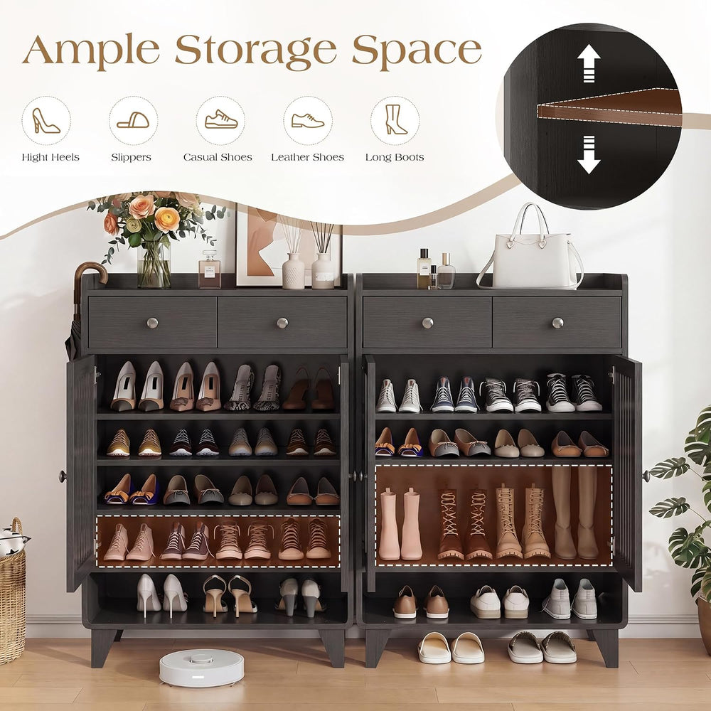 Shoe Cabinet, 43.9" Tall Shoe Storage Cabinet with 2 Doors & Drawer