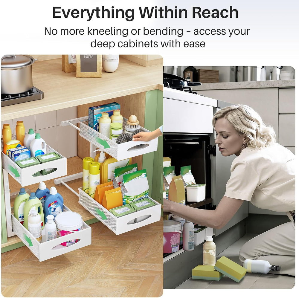 Under Sink Organizer, 2 Tier Pull out Cabinet Organizer Baskets with Mesh Sli...